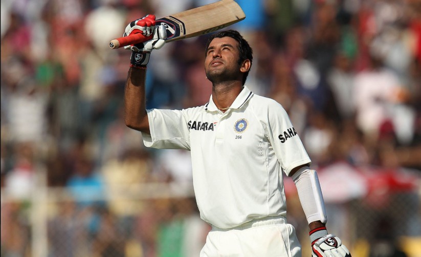 भारतीय बल्लेबाज़ चेतेश्वर पुजारा टेस्ट मैच में बल्लेबाज़ी करते हुए