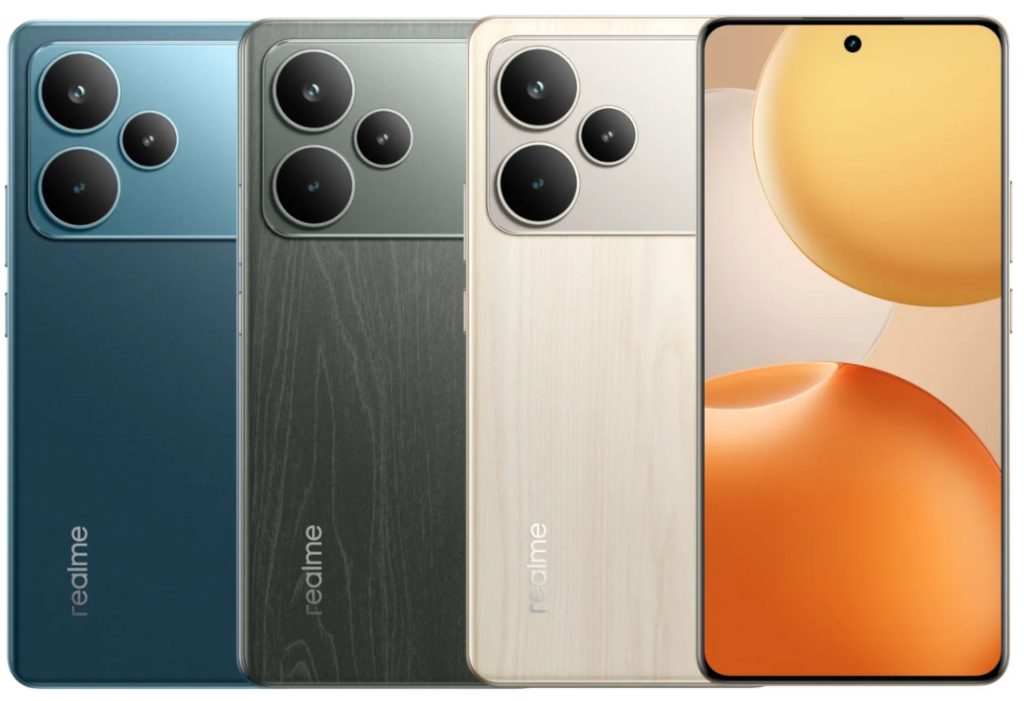 Realme P4 Pro 5G smartphone with curved OLED display and premium wood-texture back panel